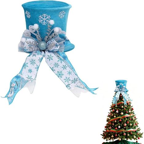 Chapeau haut-de-forme de Noël Irovami, pliable et compressible, avec nœud rose, motif bonhomme en pain d'épice et étoile bleue. (1/5)