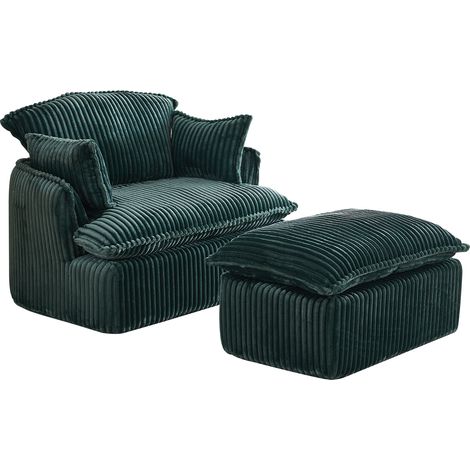 Poltrona convertibile compressa in tessuto effetto corda con pouf, verde, per piccoli spazi (1/5)