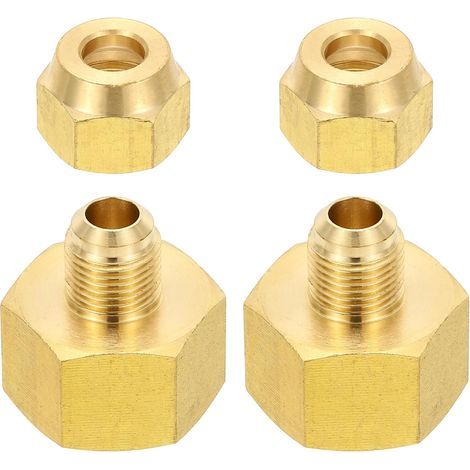 2pcs Raccords de Tube en Laiton, Femelle 1/2" x Mâle 5/8", Apdateur d'Accouplement à 45 Degrés avec Écrou Bride, Raccord Tuyau HVAC Climatisation Plomberie Gaz - 3/4" Flare Female 3/8" Male (1/5)