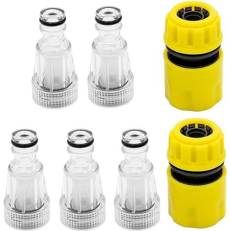 Lot de 5 filtres à eau pour nettoyeur haute pression - Adaptateur rapide pour tuyau d'arrosage - 3/4" - Avec 2 adaptateurs rapides - Pour nettoyeur haute pression, pompe de jardin, arrosage de jardin, (1/5)