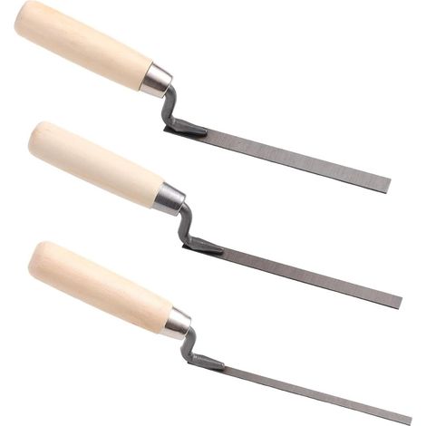 3PCS Tuck Pointer Trowel Set with Wood Handle 14" 3/8" 1/2" Sizes Mortar Repair and Masonry Tools for Tuck Pointing Brick Joint Filling and Grouting Work (1/5)