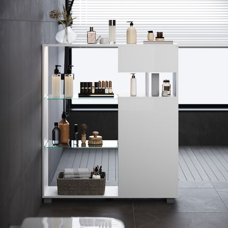 ELEGANT Bathroom Storage Units with Induction LED 3 Drawers Open Storage Compartments Bathroom Partition Cabinet, White 1000×260×1160mm