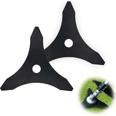 Cuchilla universal para desbrozadora - 2 piezas - Cuchilla para desbrozadora de gasolina - Diámetro del orificio 25-4 mm - Disco desbrozador de tres puntas para cortacéspedes - Cortacésped (1/5)