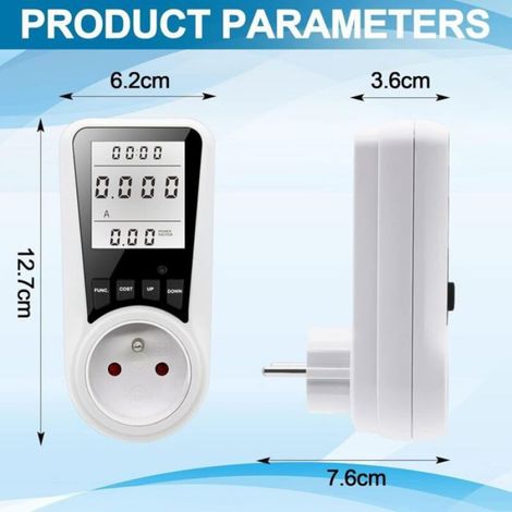 Wattmètre - 3680 W - 16 A - Écran LCD Rétroéclairé - 7 Modes de Mesure - 1 Pièce (1/4)