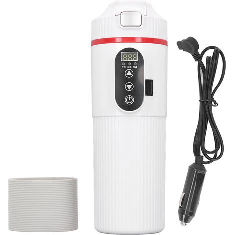 Bouilloire électrique de voiture 500ml, tasse chauffante en acier inoxydable, affichage Intelligent de la température, tasse avec allume-cigare blanc (1/5)