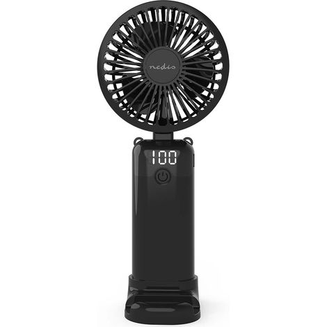 Handventilator, 6 Geschwindigkeitsstufen, 90 mm, Schwarz, Akku