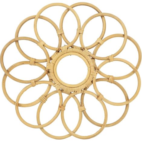 Miroir en Rotin, Miroir Tissé avec Cadre De Miroir Bohème, Décoration Murale Rétro Délicate Décorative pour Entrée Salon 45 Cm De Diamètre (1/5)