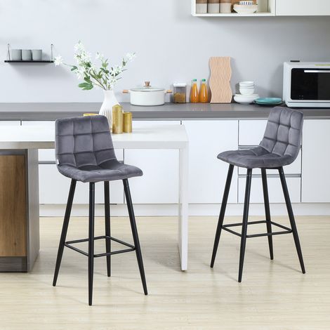 Ensemble de 2 tabourets de bar avec repose-pieds, style rétro, 42 cm x 47 cm x 105 cm, gris