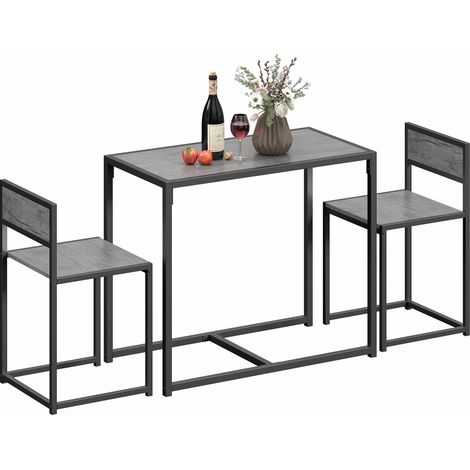 HOMCOM 3 Piece Dining Table Set with Metal Frame Charcoal Grey Wood-Effect