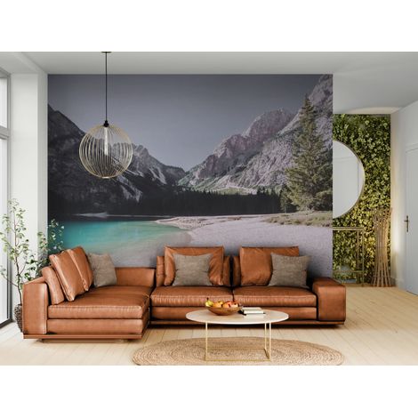 Lac de montagne turquoise et plage de galets - 150 x 250 cm (1/2)