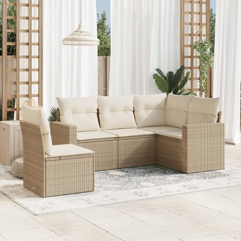 Set Divano da Giardino 5 pz con Cuscini Beige in Polyrattan vidaXL (1/3)