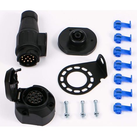 Prise Remorque 13 Broches - Adaptateur Étanche 12 V Pour Camping-Car Caravane - Prise Et Douille Complète - Kit avec Support Métallique et Vis (1/5)