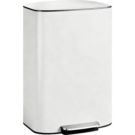 Poubelle de cuisine, 50 litres, à pédale avec système de maintien en position ouverte, couvercle à fermeture amortie, blanc crème (1/5)