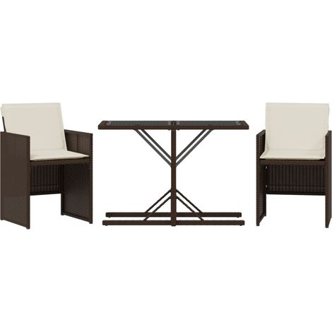 Ensemble de bistro 3 pcs avec coussins marron résine tressée (1/5)