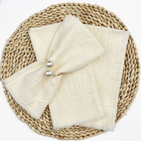 Serviettes en tissu de coton ivoire, 10 pièces, Vente en gros, Serviettes en mousseline, Décoration de table pour mariage et événements (1/5)