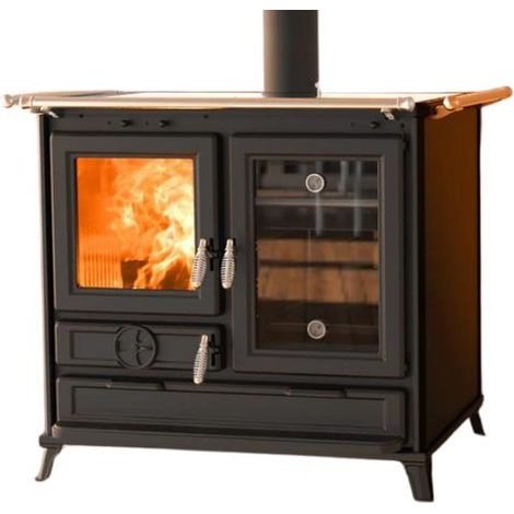 Thermorossi – Cuisinière à bois en fonte 12.1 kW – Fours indépendants 400°C et 350°C – Plaque de cuisson en fonte – Technologie Panepizza