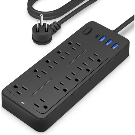 Multifonctionnelle prise multiple parafoudre avec ports USB et Type-C [MPP-1410] 10 entrées AC, 3 USB, 1 Type-C, 900 joules, protection automatique, 1.2m cordon