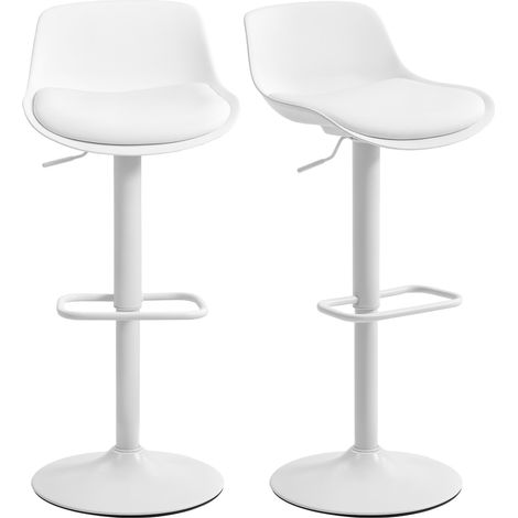 Lot de 2 tabourets de bar, tabourets hauts cuisine avec siège pivotant et hauteur réglable, 43 x 45 x 100 cm, blanc (1/5)