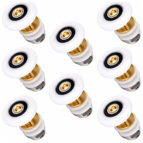 Set mit 8 Duschkabinenrollen (25 mm), Gleitlager für Duschkabinenrollen, Exzenterrolle für Schiebetüren, passend für die meisten Duschkabinen (1/5)