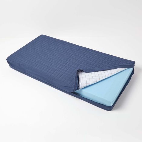HOMESCAPES Baumwoll-Sitzkissenbezug dunkelblau für 2-Sitzer-Sofa-Auflagen, 100 x 50 x 10 cm