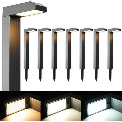 Luci solari da esterno, set da 8, 3 temperature di colore in 1 (bianco freddo/bianco caldo/bianco luce diurna), accensione/spegnimento automatico, impermeabili IP65 per giardino, vialetto, patio (1/5)