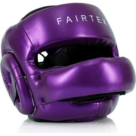 Casco de boxeo Fairtex HG17 con protector nasal, morado, talla M