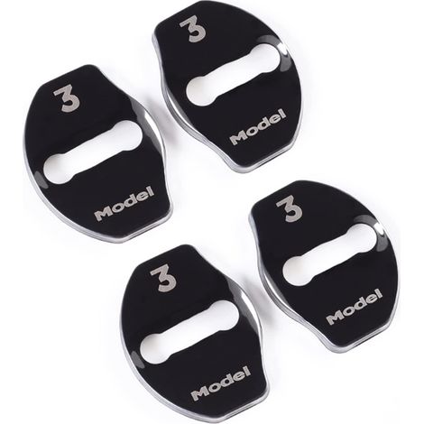 Lot de 4 caches épais en acier inoxydable pour serrure de porte de voiture TES-la Model 3/Y Accessoires, boucle et loquet (Noir) (1/5)