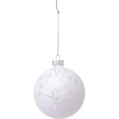 Paris Prix - Boule De Noël Paillettes souffle Polaire 7cm Blanc
