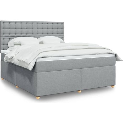 Cama box spring con colchón tela gris claro 180x200 cm (1/5)