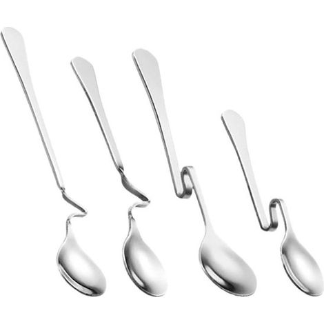 Juego de 4 cucharas de acero inoxidable para servir, con mango curvo, en 4 tamaños diferentes, ideales para café, té, mermelada, miel y postres (1/5)