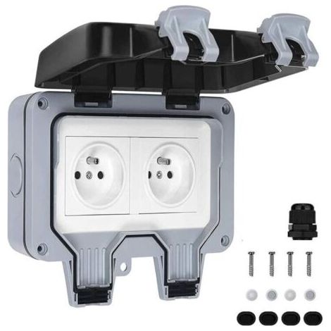 Prise Étanche Double Prise Electrique Extérieure IP66 Étanche Prise Murale 16A (1/4)