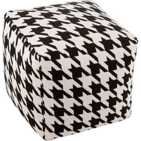 Pouf Pied-de-Poule Large "Joshua" 45cm Noir & Blanc (1/5)
