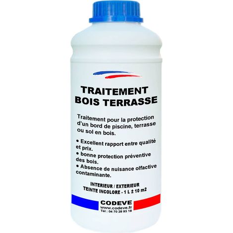 Traitement Bois Terrasse - 1 L   - Codeve Bois - Pour La Protection D'un Bord De Piscine, Terrasse Ou Sol En Bois.