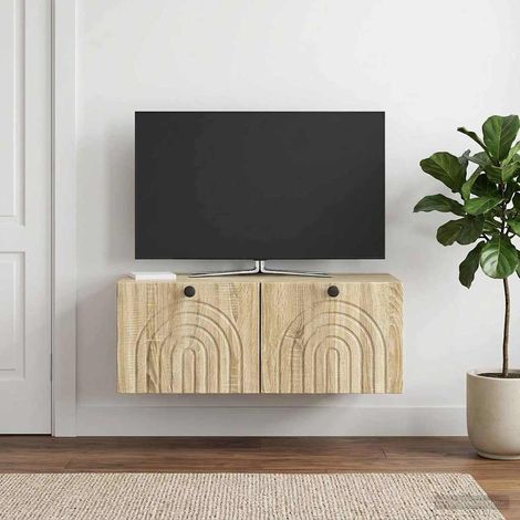 Meuble TV mural avec rangement en bois d’ingénierie chêne Sonoma 78,5 x 41 x 30 cm, 15.61kg - PANGIVO (1/5)
