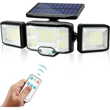 Lampe solaire murale LED 3 projecteurs 192 LED avec détecteur de mouvement, éclairage de sécurité étanche IP65 pour extérieur, spot sans fil résistant aux intempéries. (1/5)