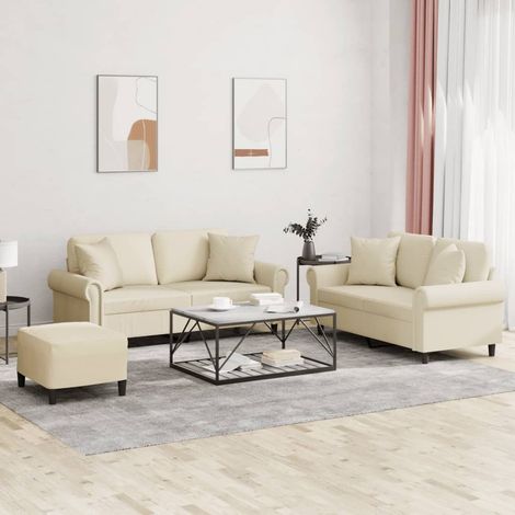 3-tlg. Sofagarnitur mit Kissen Creme Kunstleder (1/5)