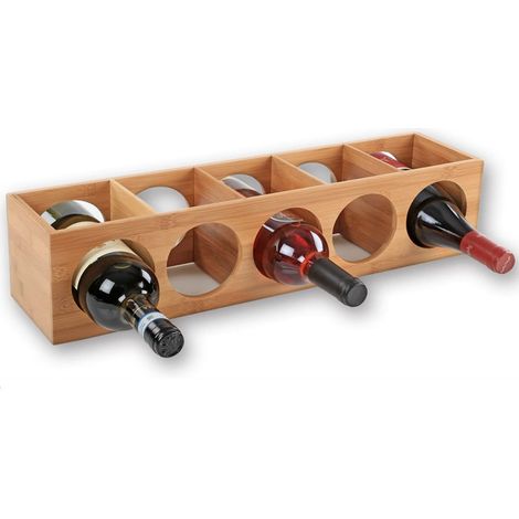 Étagère à vin, 5 emplacements, bambou, design moderne, H x L x P : env. 53 x 14 x 12 cm, nature (1/5)