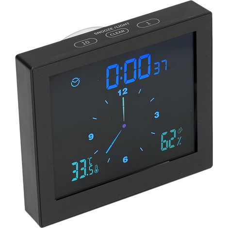 5-Zoll-Wand-Duschuhr mit Digitaltimer, Alarm, Temperatur- und Feuchtigkeitsanzeige, wasserdicht, für Badezimmer, Schwarz (1/5)