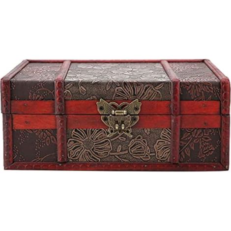 Boîte de rangement en bois vintage, 9,1 x 6,3 x 3,9 pouces, organiseur décoratif pour bijoux, livres, cosmétiques (Lotus avec serrure) (1/5)