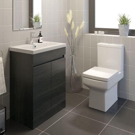 600mm Modern Bathroom Vanity Unit Basin Soft Close Square Toilet Charcoal Grey (1/5)