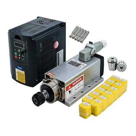CNC Spindle Motor 2.2KW 2200W 220V 400Hz 24000RPM, Air Cooled Spindle with 2.2KW VFD + 13pcs ER20 PCS Clamps (1-13mm) (1/5)