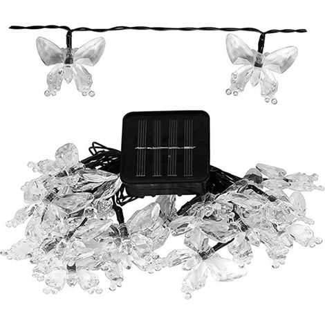Guirlande 30 LED Papillons Solaire Extérieur Jardin Imperméable Balcon Patio Terrasse Maison, Blanc Chaud Lumière Décorative (1/5)