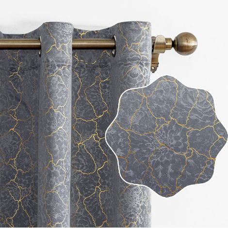 Velvet Blackout Curtain, Set of 2, 140 x 245 cm, Living Room Curtain, Thermal Insulating Curtain, Anti-Warm Interiors, Phonic, Noise-Proof, Modern Bedroom, Home Dressing, Grey (1/5)