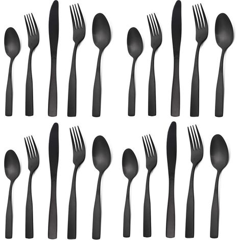Set di posate nero opaco, 20 pezzi in acciaio inox satinato, per 4 persone (1/5)
