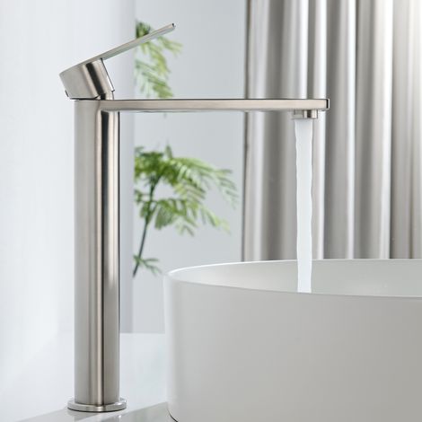Grifo de lavabo CECIPA MAX, Grifos monomando para lavabos (modelo XL) monomando con maneta cuadrada y acabado en acero inoxidable cepillado (1/5)