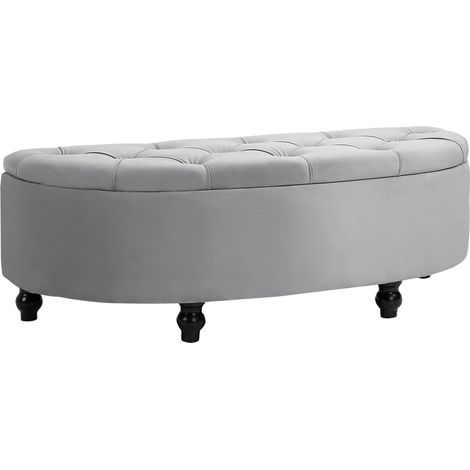Panca contenitore imbottita in velluto grigio 120 x 46 x 42 cm con gambe in legno (1/5)