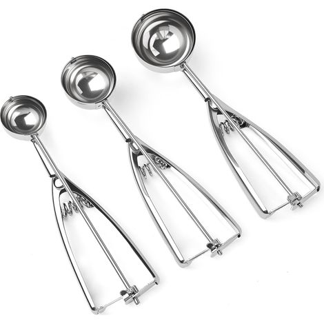 Palette per gelato, set da 3 pezzi per biscotti, in acciaio inox con meccanismo a grilletto. (1/5)
