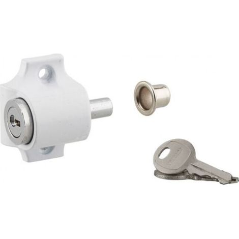Sliding groove cylinder lock, push bolt, white, 2 keys, anti-theft window lock with child safety (1/3)