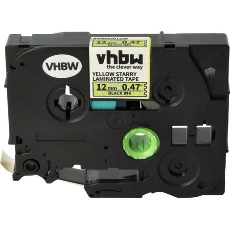 vhbw Label Tape compatible with Brother PT 1010R1, 1080BTS, 1080SBT, 1080 Label Printer 8m x 12 mm, Black on Yellow (Glitter), Laminated (1/4)