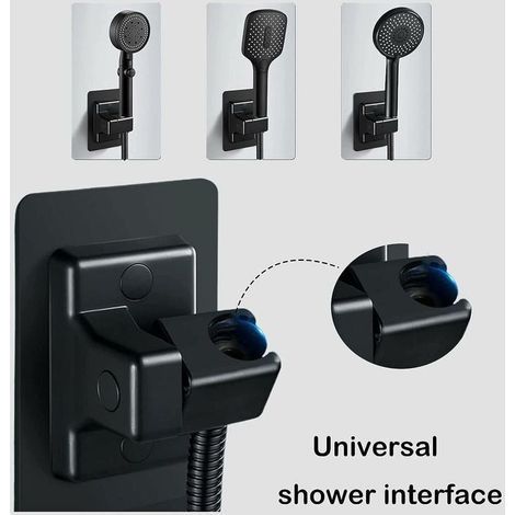 Soporte para cabezal de ducha negro, soporte universal ajustable 360°, potente soporte para cabezal de ducha sin necesidad de taladrar, soporte de pared para baño, plástico ABS. (1/5)